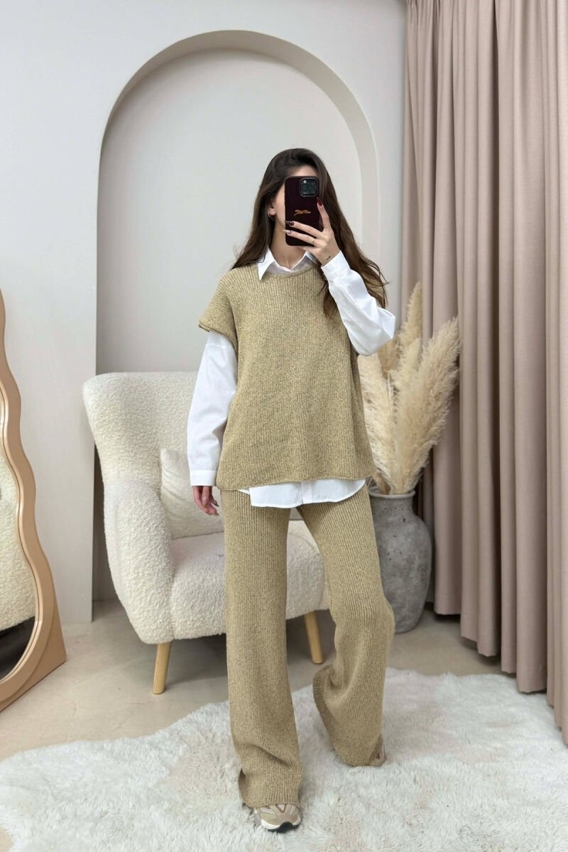 SET I THURRUR NJE NGJYRESH TRIKO PA MENGE + PANTALLONA PER FEMRA NE NGJYRE BEZHE - 3