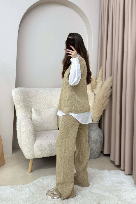 SET I THURRUR NJE NGJYRESH TRIKO PA MENGE + PANTALLONA PER FEMRA NE NGJYRE BEZHE - 4