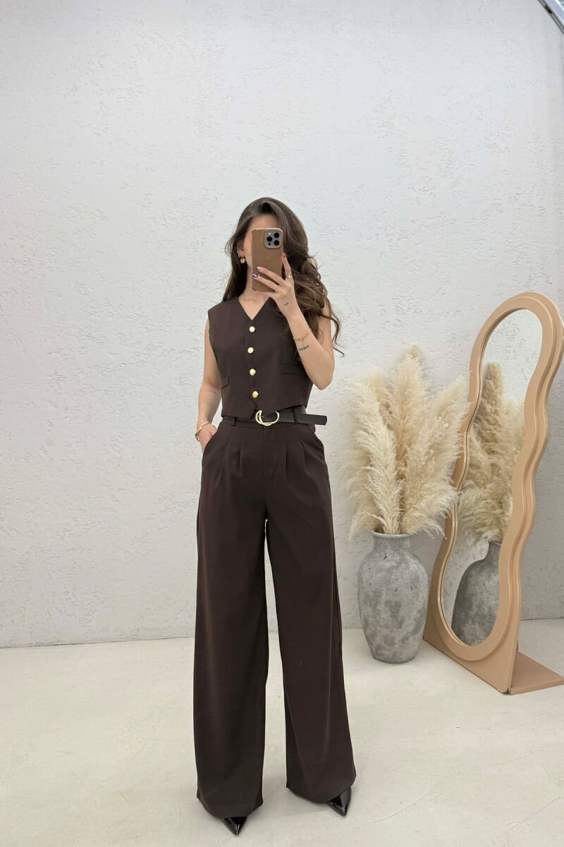 SET JELEK+PANTALLONA PER FEMRA NE NGJYRE KAFE - 1