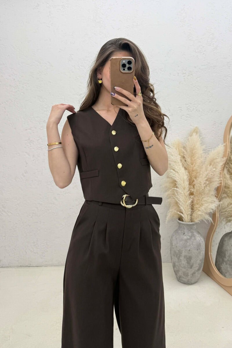 SET JELEK+PANTALLONA PER FEMRA NE NGJYRE KAFE - 3