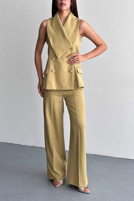 SET JELEK ME BUTONA GOLD + PANTALLONA PER FEMRA NE NGJYRE PISTAKIO - 3