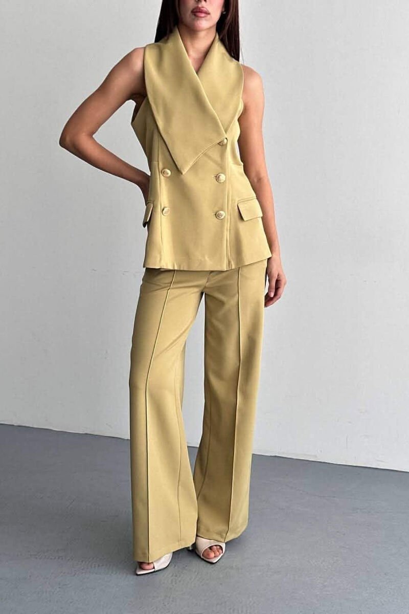 SET JELEK ME BUTONA GOLD + PANTALLONA PER FEMRA NE NGJYRE PISTAKIO - 4