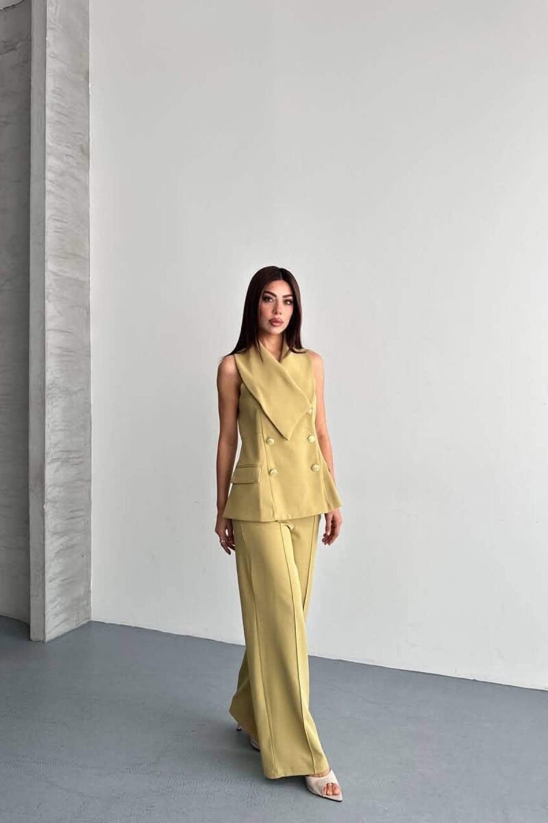 SET JELEK ME BUTONA GOLD + PANTALLONA PER FEMRA NE NGJYRE PISTAKIO - 6