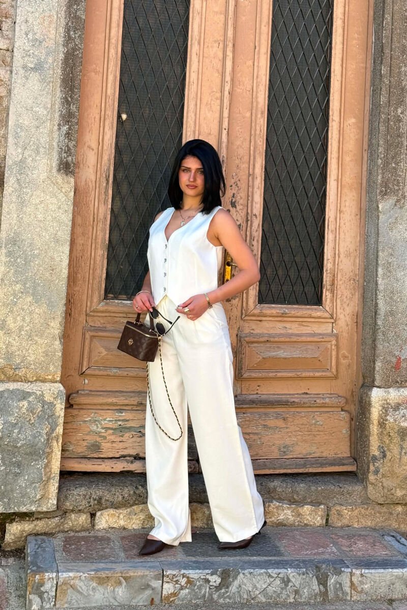 SET JELEK ME BUTONA + PANTALLONA PER FEMRA NE NGJYRE TE BARDHE - 4