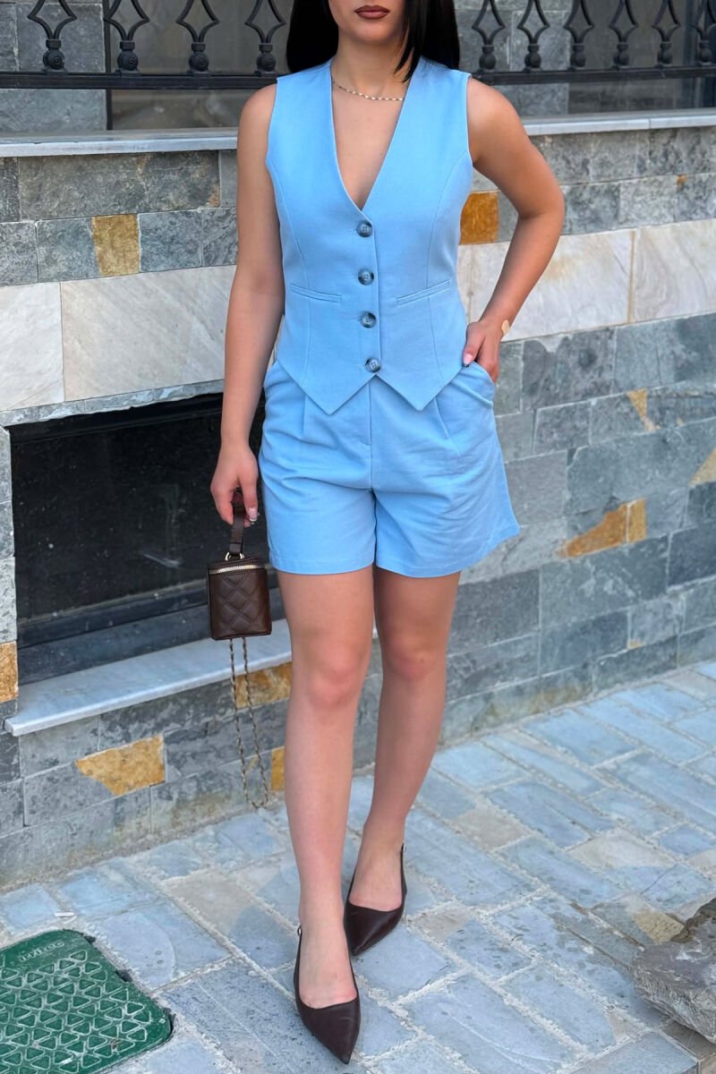 SET JELEK ME BUTONA + PANTALLONA TE SHKURTRA PER FEMRA NE NGJYRE BABY BLU - 5