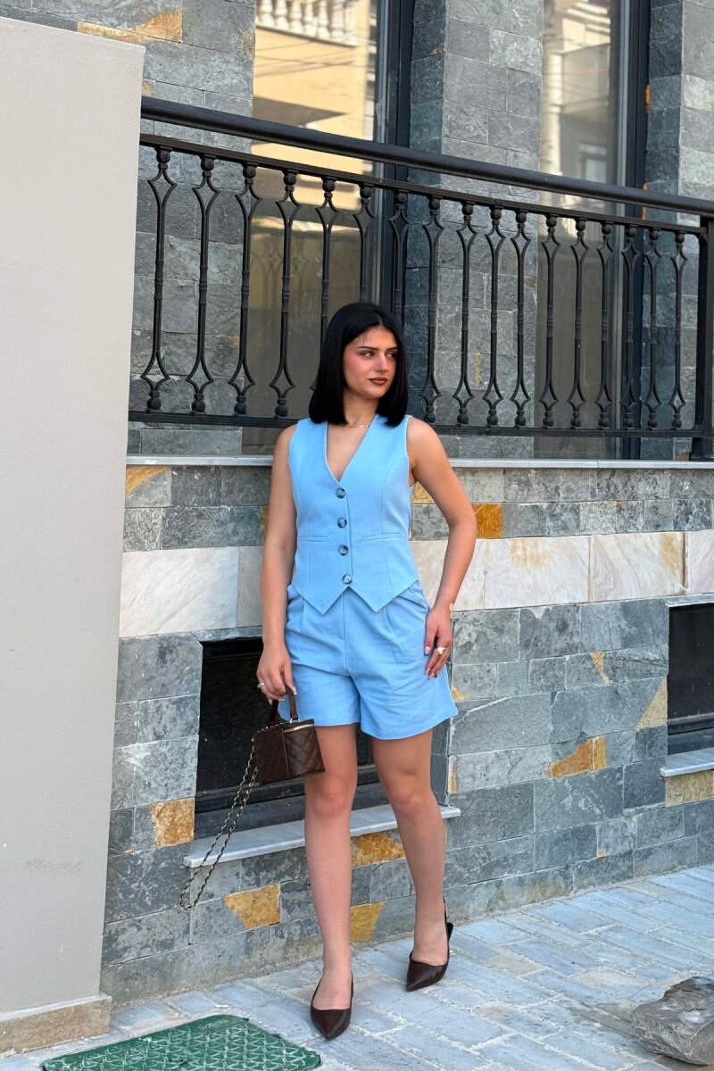 SET JELEK ME BUTONA + PANTALLONA TE SHKURTRA PER FEMRA NE NGJYRE BABY BLU - 6