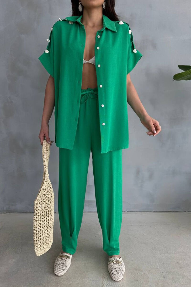 SET NJE NGJYRESH KEMISHE+ PANTALLONA PER FEMRA NE NGJYRE JESHILE - 6