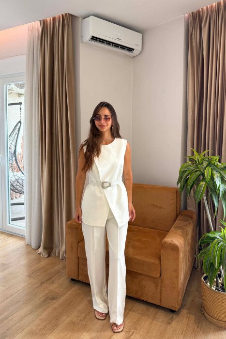 SET JELEK ME DETAJIN E RRIPIT + PANTALLONA PER FEMRA NBE NGJYRE TE BARDHE - 2