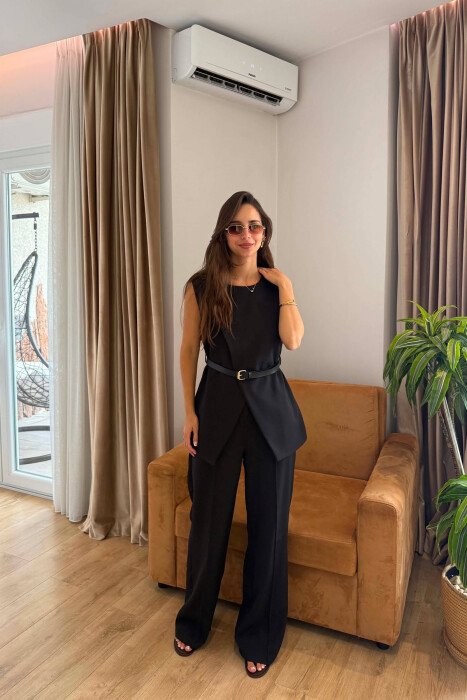 SET JELEK ME DETAJIN E RRIPIT + PANTALLONA PER FEMRA NBE NGJYRE TE ZEZE - KLAUDIO FASHION