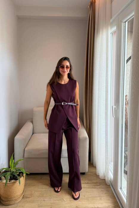 SET JELEK ME DETAJIN E RRIPIT + PANTALLONA PER FEMRA NBE NGJYRE VISHNJE - 2