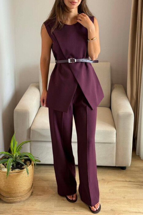SET JELEK ME DETAJIN E RRIPIT + PANTALLONA PER FEMRA NBE NGJYRE VISHNJE - 4