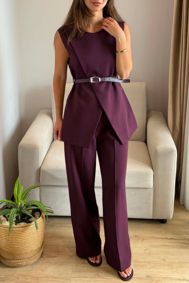SET JELEK ME DETAJIN E RRIPIT + PANTALLONA PER FEMRA NBE NGJYRE VISHNJE - 4