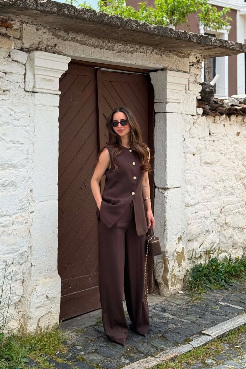 SET JELEK ME KOPSA GOLD+PANTALLONA PER FEMRA NE NGJYRE KAFE - 3