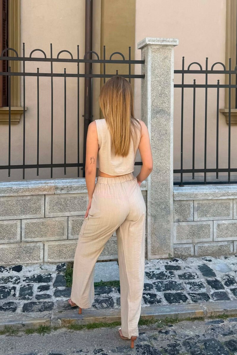 SET NJE NGJYRESH JELEK + PANTALLONA PER FEMRA NE NGJYRE BEZHE - 5
