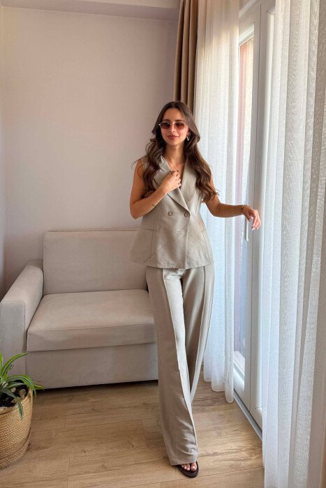 SET JELKEK ME DY KOPSA + PANTALLONA PER FEMRA NE NGJYRE KAKI - KLAUDIO FASHION