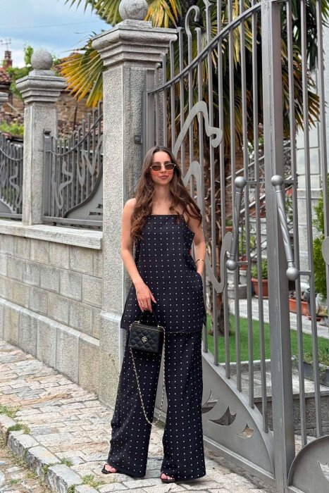 SET KANTJERE+PANTALLONA ME DIZAJN POLKA DOTS PER FEMRA NE NGJYRE TE ZEZE - 1