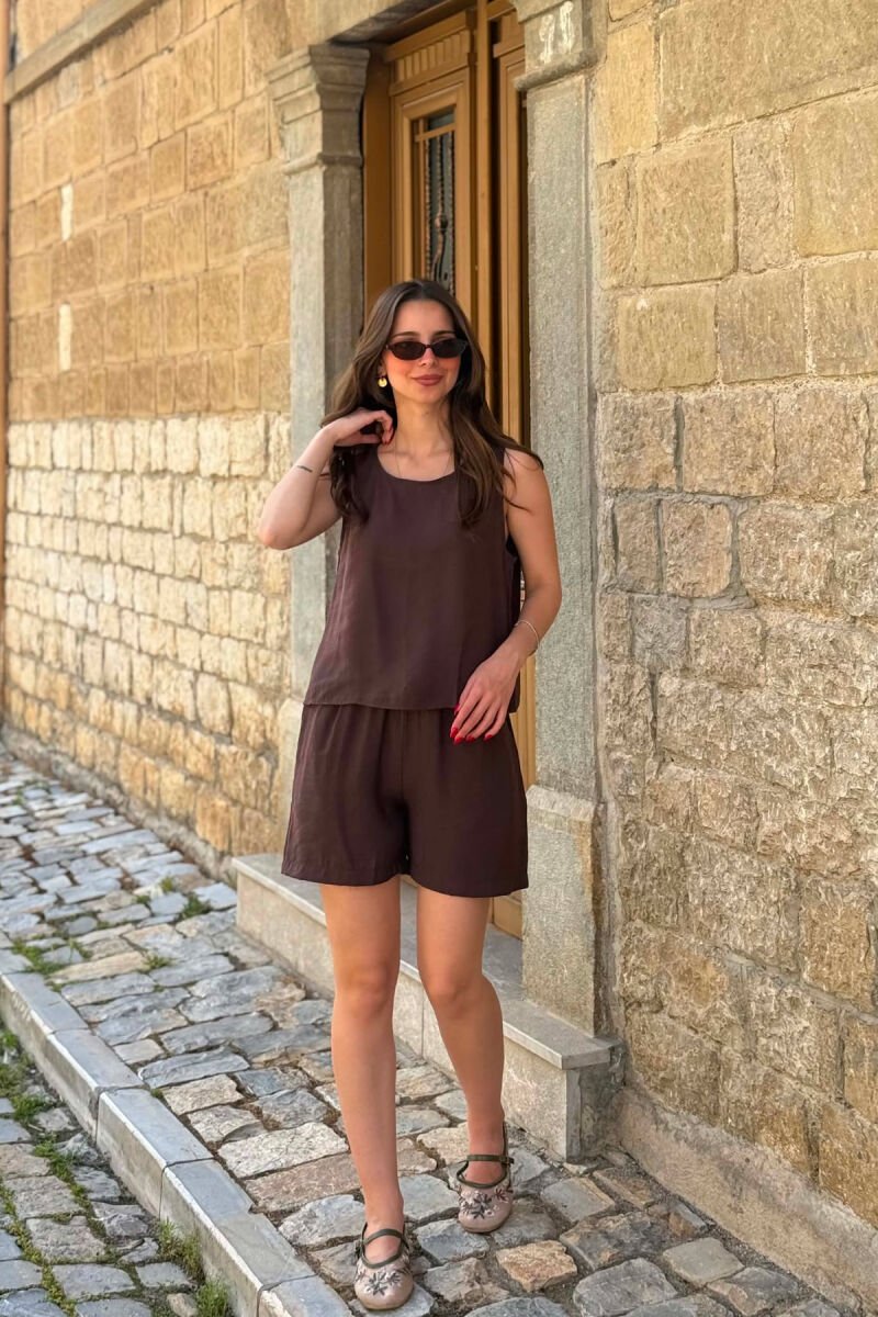SET KANATJERE+PANTALLONA TE SHKURTA PER FEMRA NE NGJYRE KAFE - 2