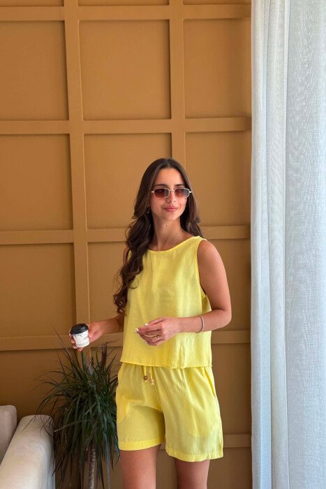 SET KANATJERE+PANTALLONA TE SHKURTA PER FEMRA NE NGJYRE TE VERDHE - 3