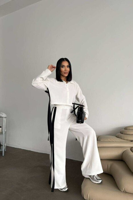 SET KËMISHË E SHKURTËR+PANTALLONA TË THJESHTA PËR FEMRA NË NGJYRË TË BARDHË - KLAUDIO FASHION