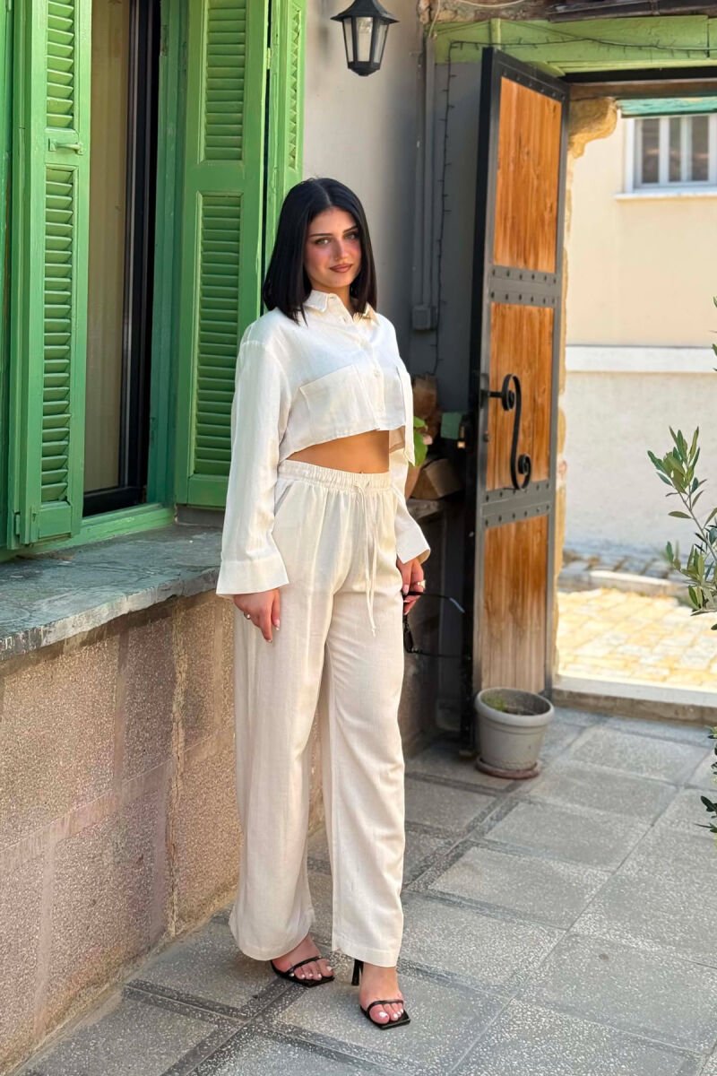 SET KEMISHE E SHKURTER+ PANTALLONA PER FEMRA NE NGJYRE KREM - 3