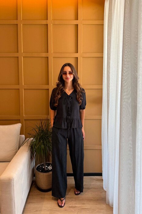 SET KEMISHE ME MENGE TE SHKURTRA+PANTALLONA PER FEMRA NE NGJYRE TE ZEZE - KLAUDIO FASHION