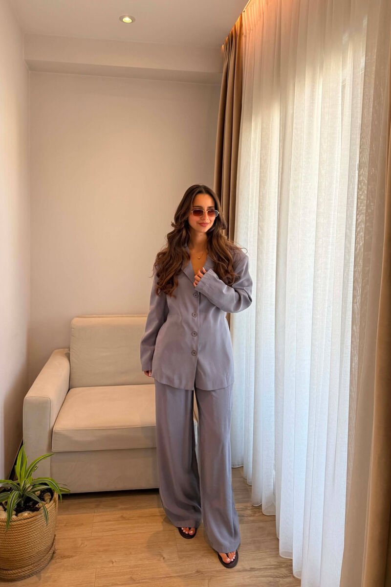 SET KEMISHE ME LIDHESE TEK BELI + PANTALONA PER FEMRA NE NGJYRE GRI - 2
