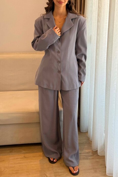 SET KEMISHE ME LIDHESE TEK BELI + PANTALONA PER FEMRA NE NGJYRE GRI - 3
