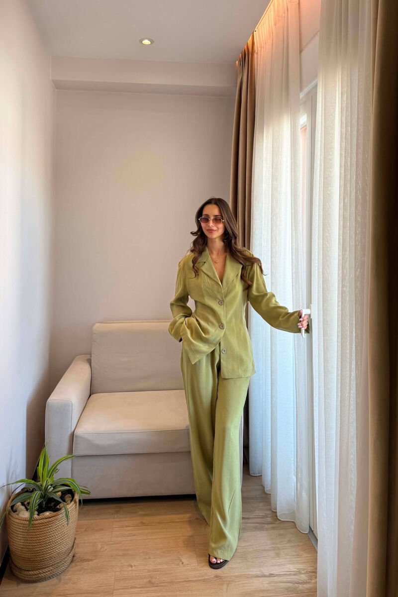 SET KEMISHE ME LIDHESE TEK BELI + PANTALONA PER FEMRA NE NGJYRE JESHILE TE ZBARDHUR - 3