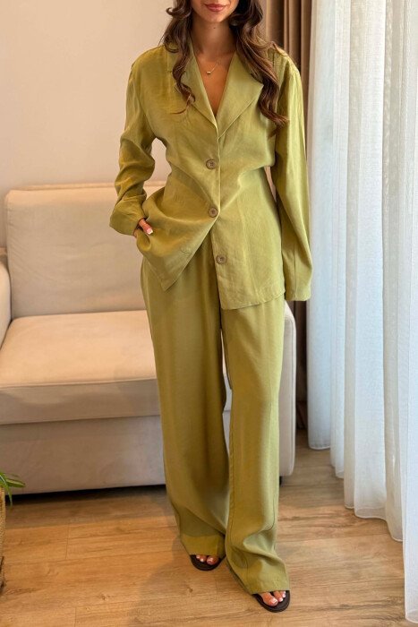 SET KEMISHE ME LIDHESE TEK BELI + PANTALONA PER FEMRA NE NGJYRE JESHILE TE ZBARDHUR - 4