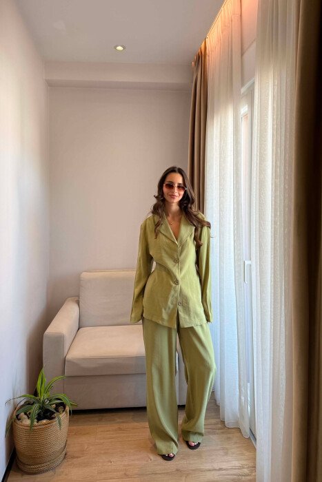 SET KEMISHE ME LIDHESE TEK BELI + PANTALONA PER FEMRA NE NGJYRE JESHILE TE ZBARDHUR - 6