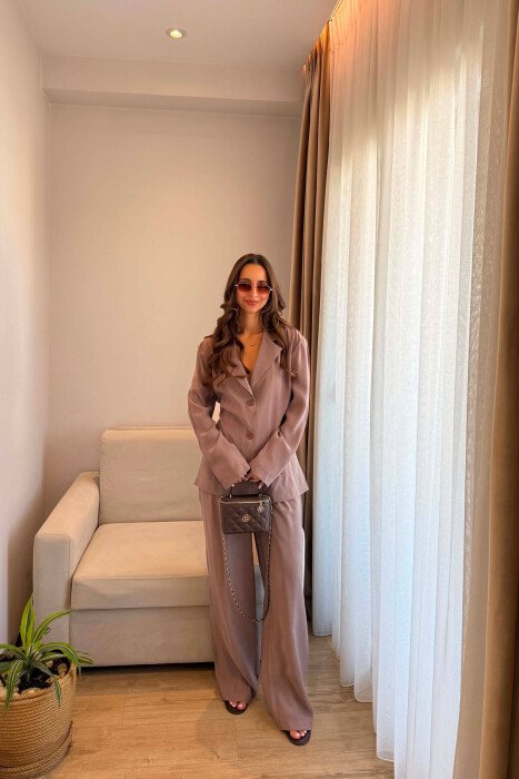 SET KEMISHE ME LIDHESE TEK BELI + PANTALONA PER FEMRA NE NGJYRE KAFE TE ZBARDHUR - 5