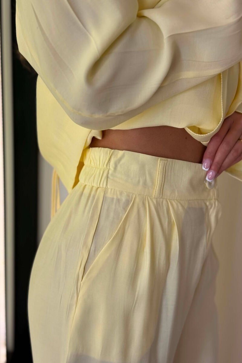 SET KEMISHE ME LIDHESE TEK BELI + PANTALONA PER FEMRA NE NGJYRE TE VERDHE - 5