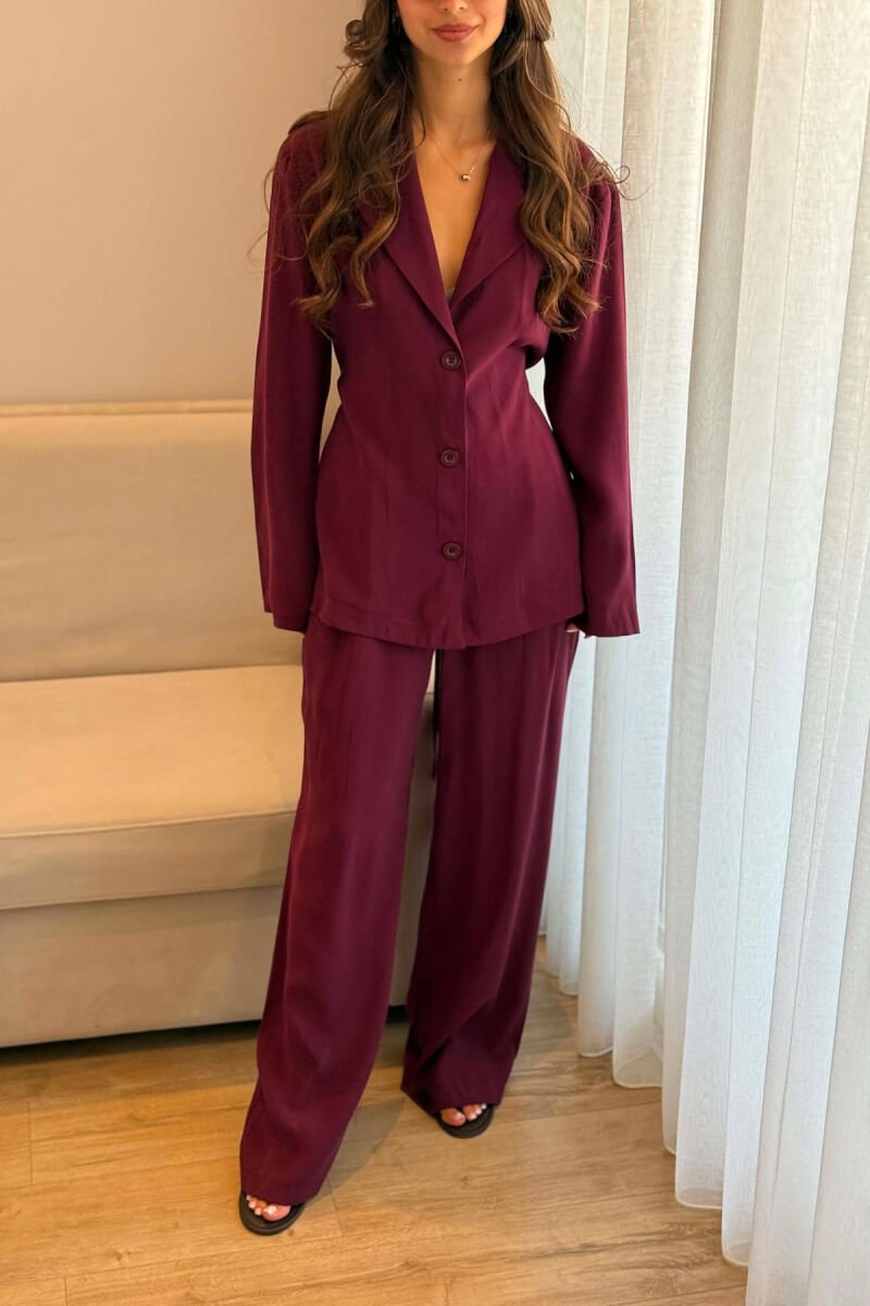 SET KEMISHE ME LIDHESE TEK BELI + PANTALONA PER FEMRA NE NGJYRE VISHNJE - 5