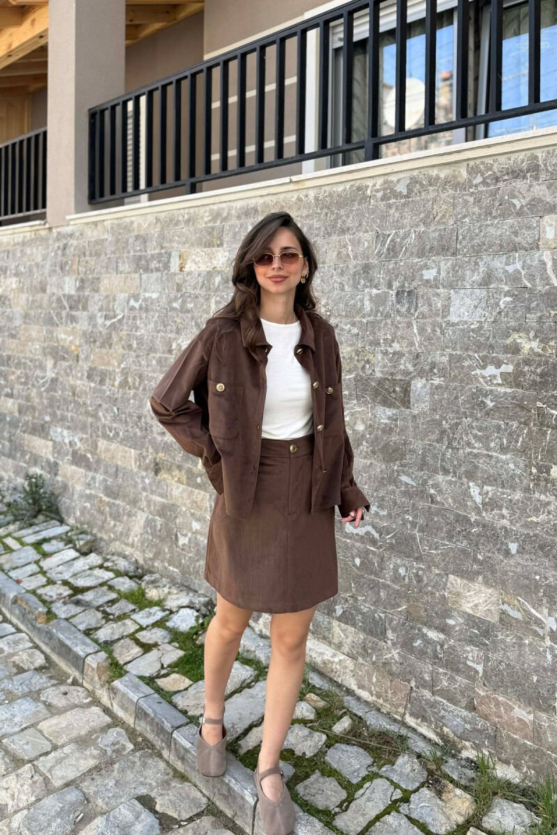 SET KEMISHE ME MENGE TE GJATA DHE BUTONA GOLD +FUND PER FEMRA NE NGJYRE KAFE - 4