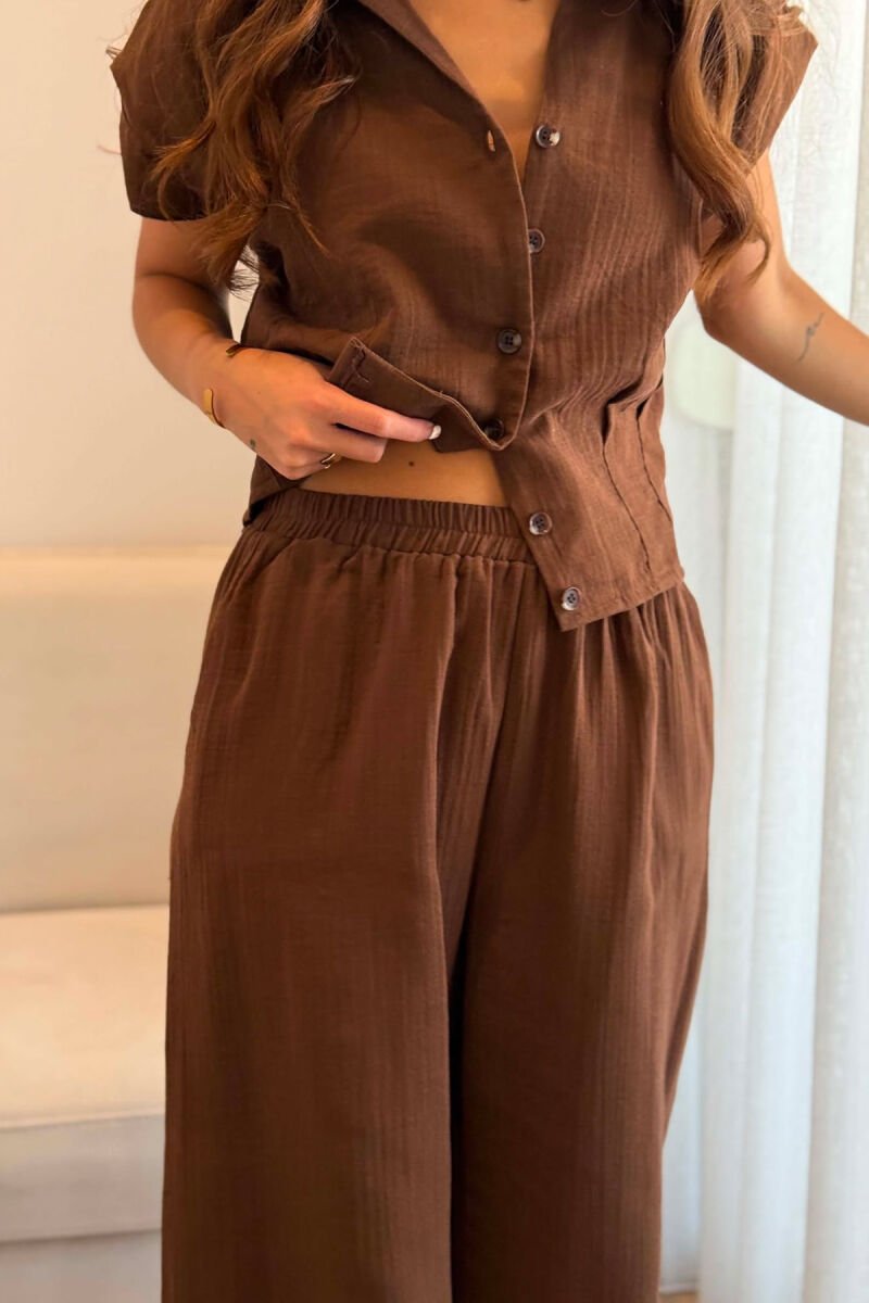 SET KEMISHE PA MENGE + PANTALLONA PER FEMRA NE NGJYRE KAFE - 4