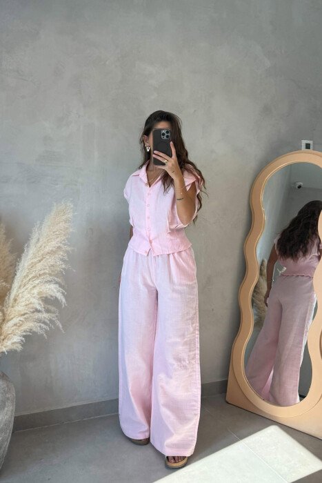 SET KEMISHE PA MENGE + PANTALLONA PER FEMRA NE NGJYRE ROZE - 3