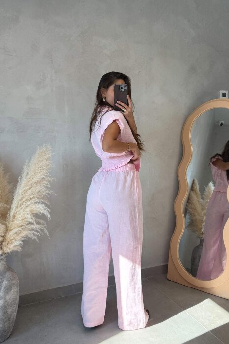 SET KEMISHE PA MENGE + PANTALLONA PER FEMRA NE NGJYRE ROZE - 4