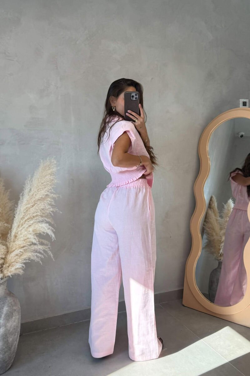 SET KEMISHE PA MENGE + PANTALLONA PER FEMRA NE NGJYRE ROZE - 4