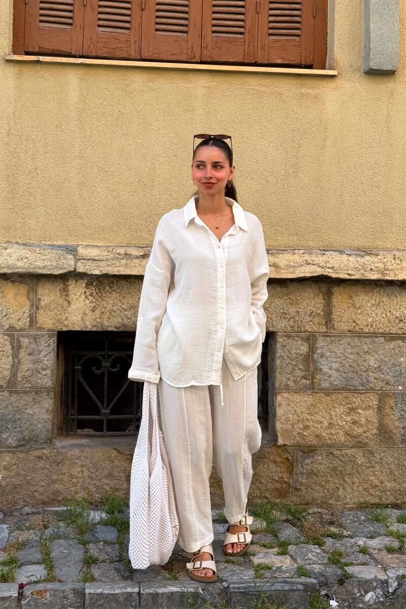 SET KEMISHE+PANTALLONA LINO PER FEMRA NE NGJYRE TE BARDHE - 4