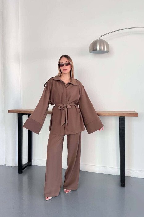 SET KEMISHE+PANTALLONA PER FEMRA NE NGJYRE KAFE - 2