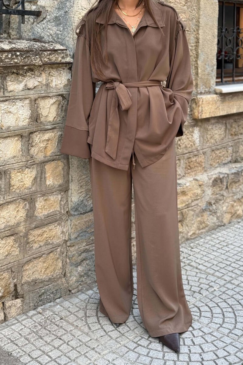 SET KEMISHE+PANTALLONA PER FEMRA NE NGJYRE KAFE - 2