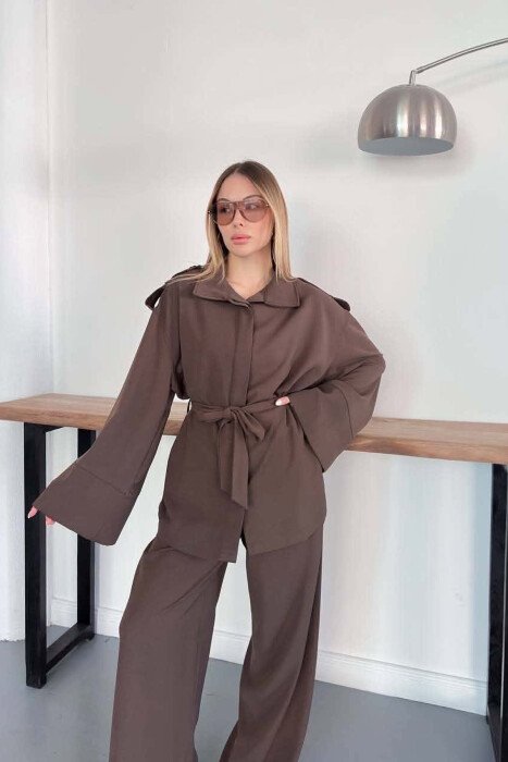 SET KEMISHE+PANTALLONA PER FEMRA NE NGJYRE KAFE TE ERRET - 3