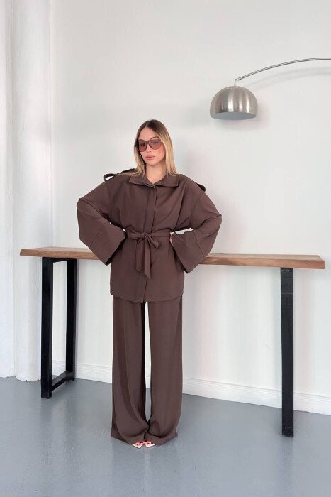 SET KEMISHE+PANTALLONA PER FEMRA NE NGJYRE KAFE TE ERRET - 5