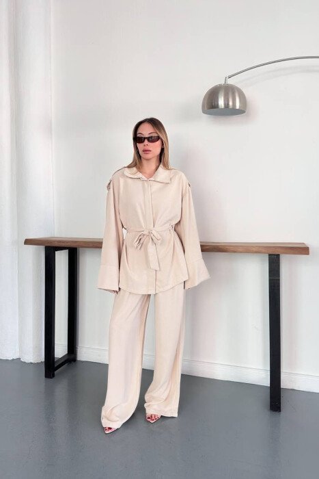 SET KEMISHE+PANTALLONA PER FEMRA NE NGJYRE KREM - KLAUDIO FASHION