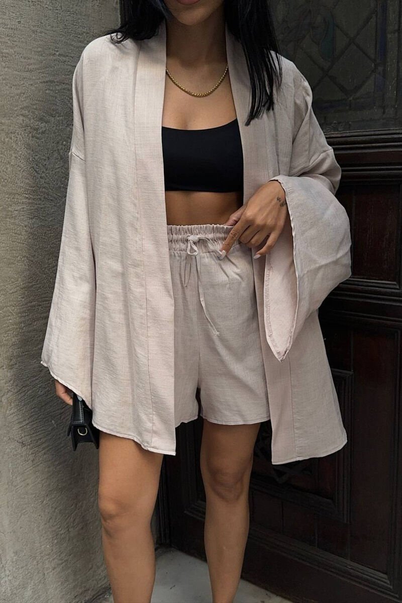 SET KEMISHE+PANTALLONA TE SHKURTA PER FEMRA NE NGJYRE BEZHE - 3