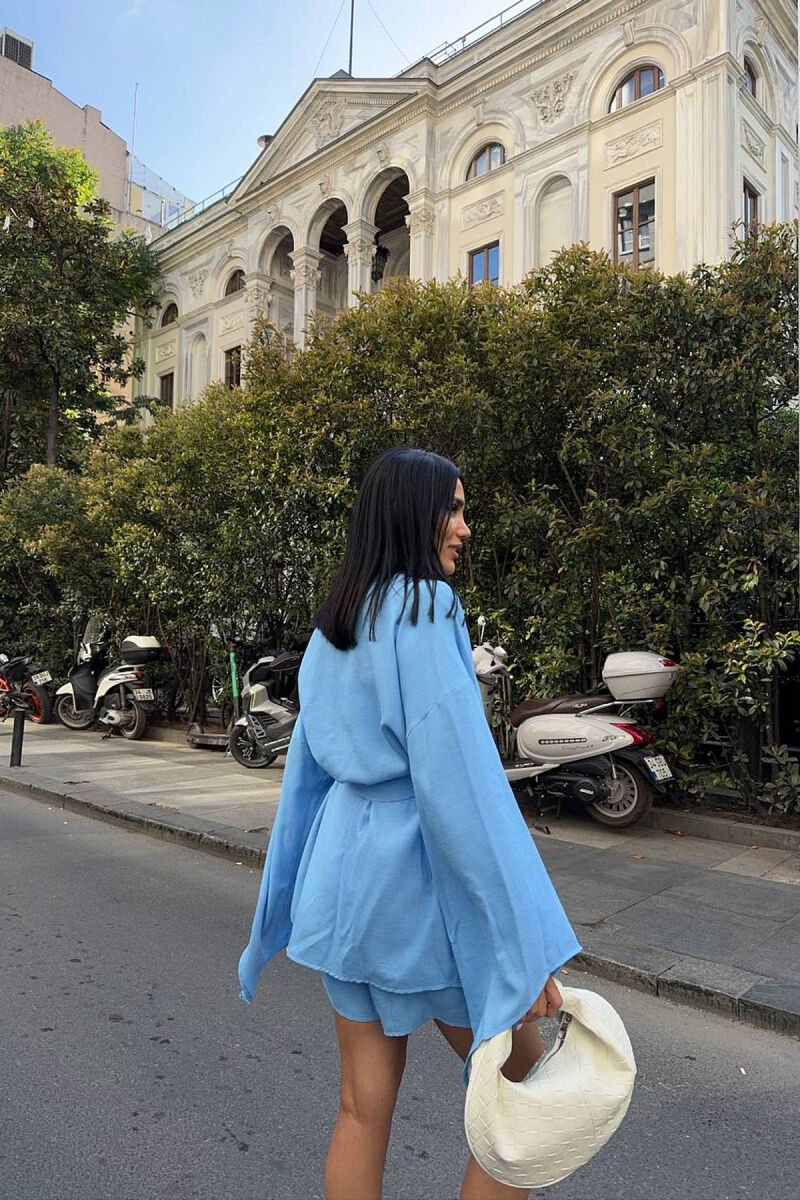 SET KEMISHE+PANTALLONA TE SHKURTA PER FEMRA NE NGJYRE BLU TE ZBARDHUR - 2