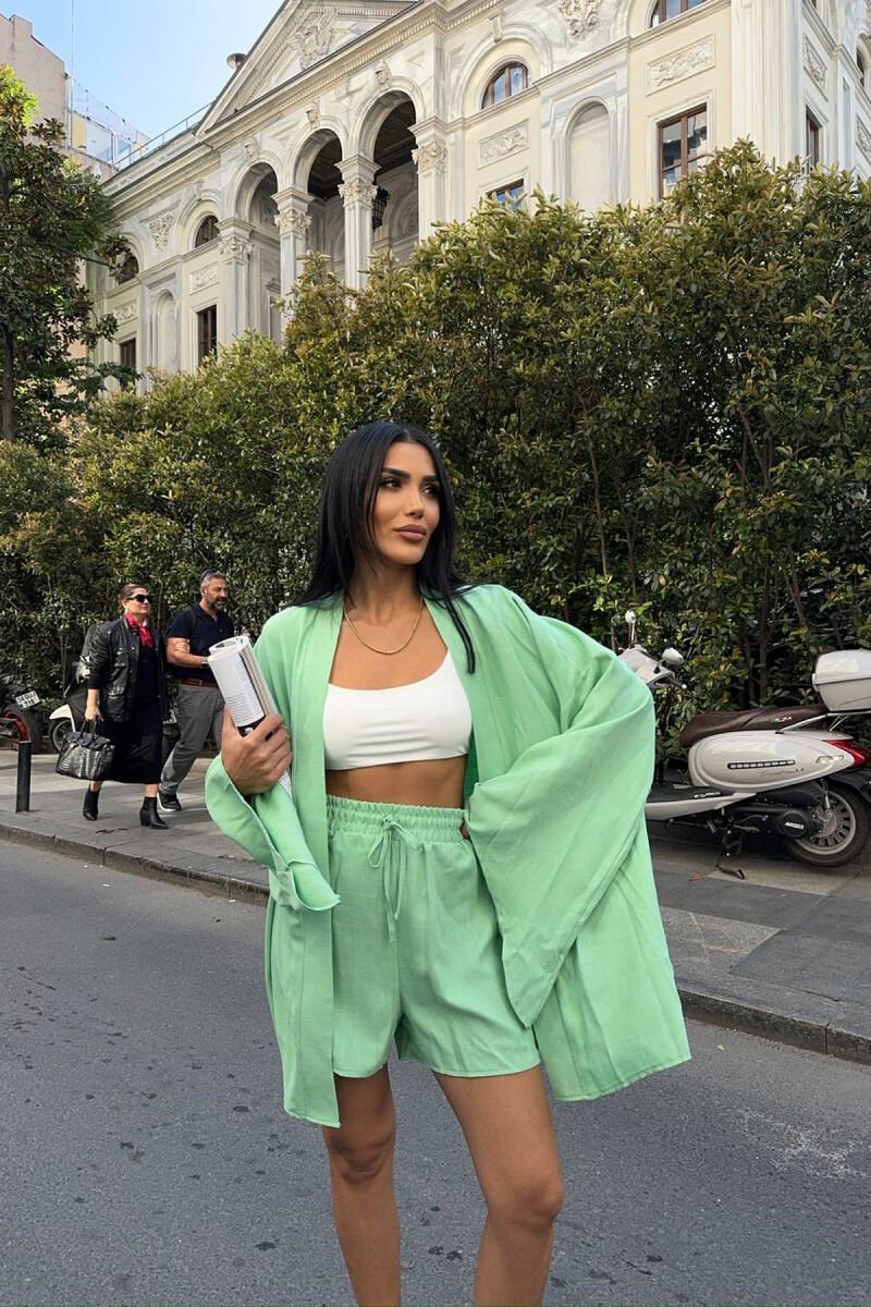 SET KEMISHE+PANTALLONA TE SHKURTA PER FEMRA NE NGJYRE JESHILE TE ZBARDHUR - 2