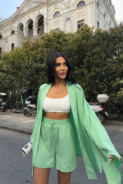 SET KEMISHE+PANTALLONA TE SHKURTA PER FEMRA NE NGJYRE JESHILE TE ZBARDHUR - 4