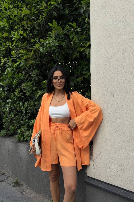 SET KEMISHE+PANTALLONA TE SHKURTA PER FEMRA NE NGJYRE PORTOKALLI - 1