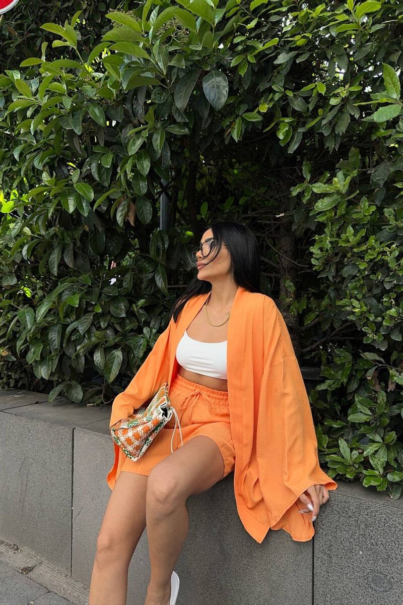 SET KEMISHE+PANTALLONA TE SHKURTA PER FEMRA NE NGJYRE PORTOKALLI - 3